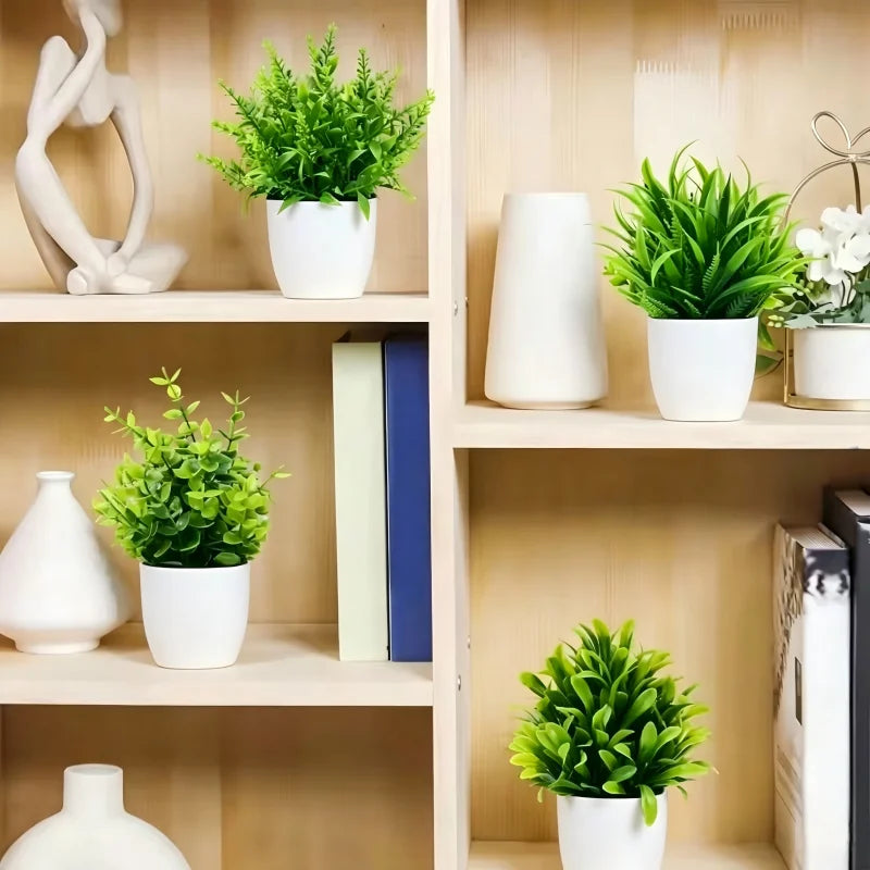 décoration intérieure plante artificielle eucalyptus bonsaï vert feuilles fines moderne sans entretien pot blanc