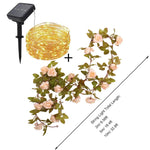 guirlande lumineuse fleurs artificielles rose feuilles vertes adhésif solaire led 5m 16.4ft 50leds