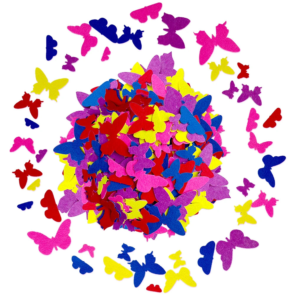 autocollants confettis papillons coeurs chiffres fleurs multiformes deco enfants felt rouge rose violet jaune