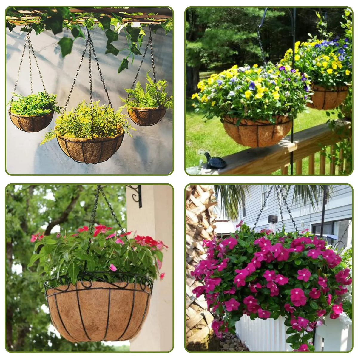 panier suspendu métal chrome noir chaines crochets rustique industriel support plante pot