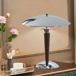 lampe table moderne noir marron métal poli bois éclairage led sans ombre interrupteur bouton