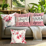housse coussin polyester imprimé fleurs rose branches moderne blanc chambre lit set 4pcs