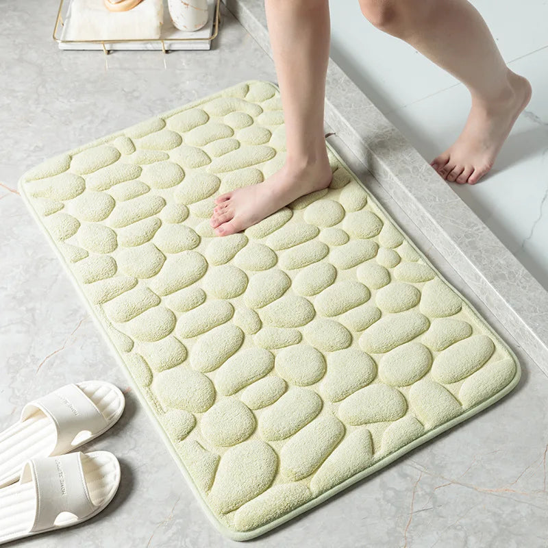 tapis bain antidérapant microfibre blanc texture cailloux moderne absorbant lavable machine doux