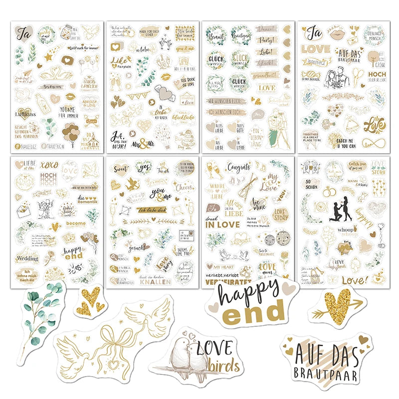 stickers mariage amour floral romantique vintage élégant or rose vert adhésifscriçãoption