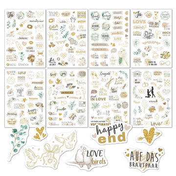 stickers mariage amour floral romantique vintage élégant or rose vert adhésifscriçãoption