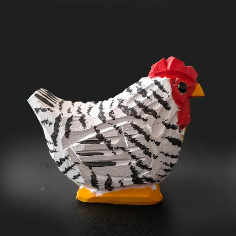 figurines poulets bois peints artisanales décoration maison ornements couleur rouge verte Jaune