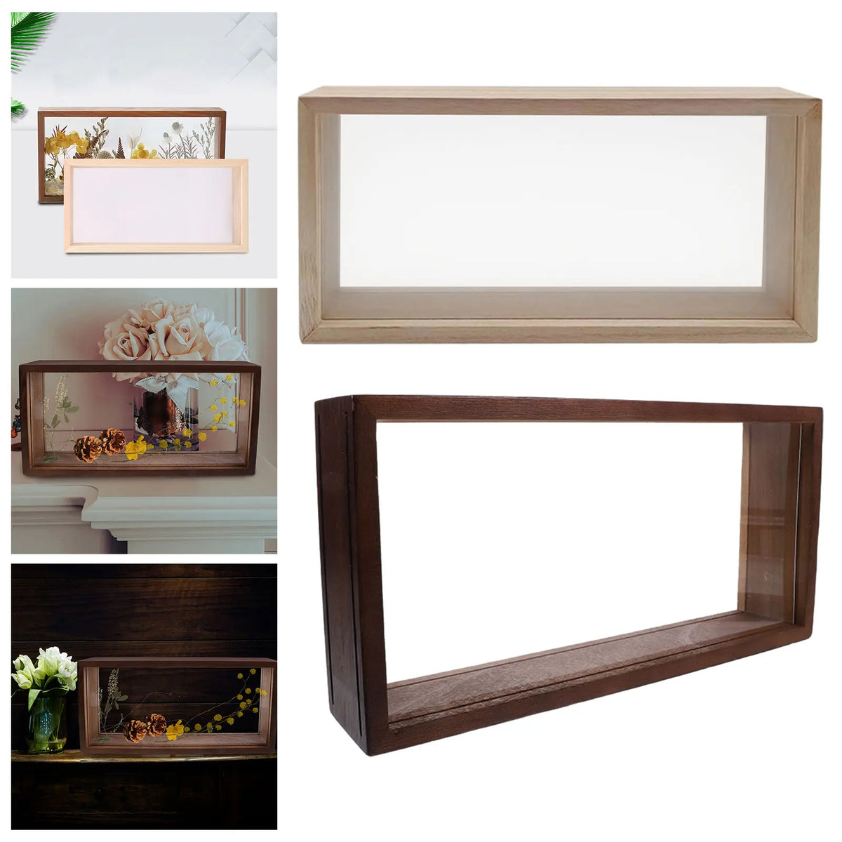 cadre photo bois dried flowers shadow box frame rectangulaire verre transparent deco mur rustic