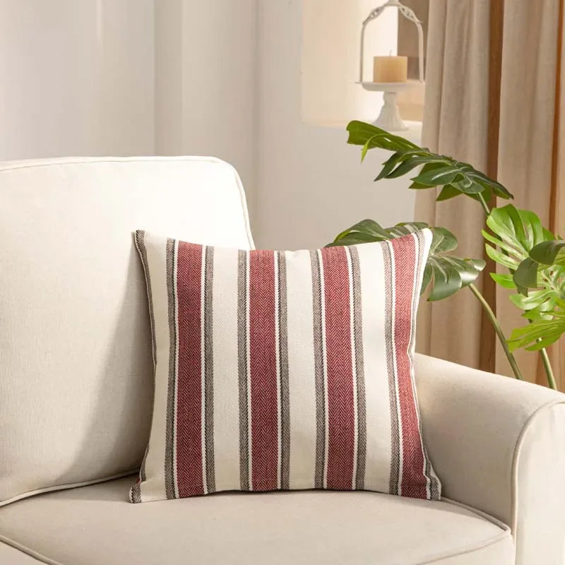 taies d'oreiller coton polyester rayées modernes opaques 45x45cm bleu marine rouge vert olive