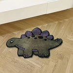 tapis vert foncé violet motif dinosaure écailles salle bain intérieur maison décoration enfantin