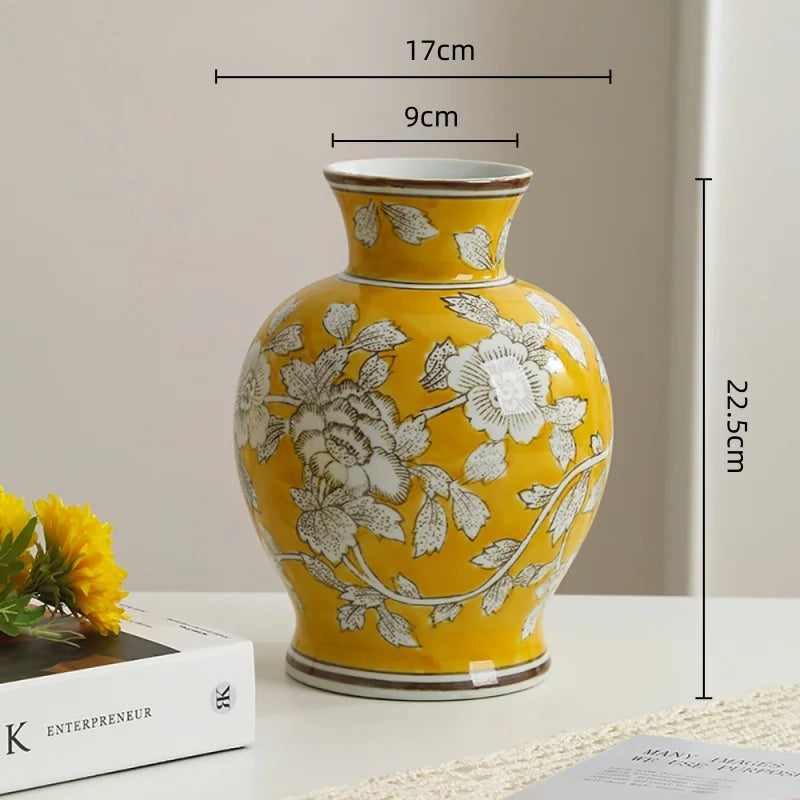 vase porcelaine chinois blanc bleu fleurs feuilles oiseaux géométrique classique floral table decoration