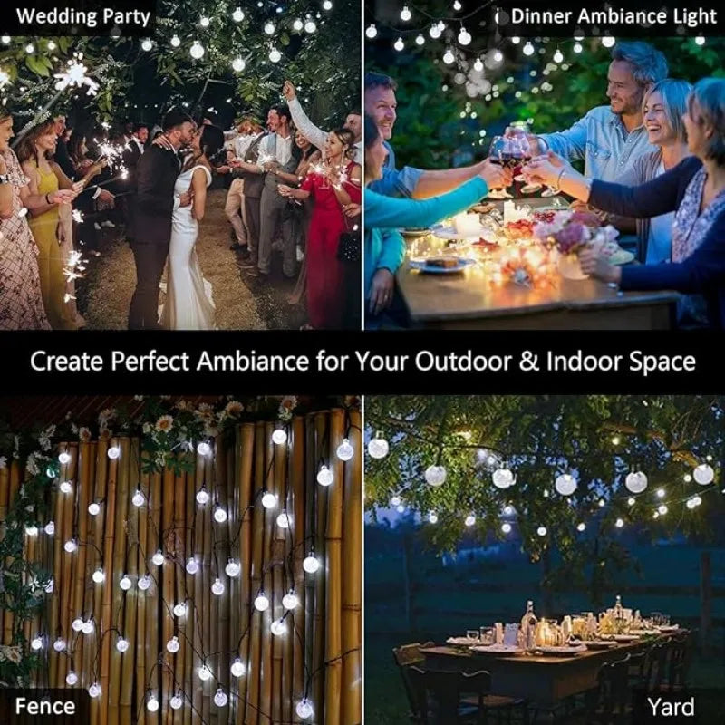 guirlande lumineuse solaire blanc chaud boules translucides moderne clips fixationextérieur ip65 led 37v abs
