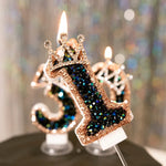 bougies anniversaire décoratives noir doré strass brillantes chiffre festives gâteau