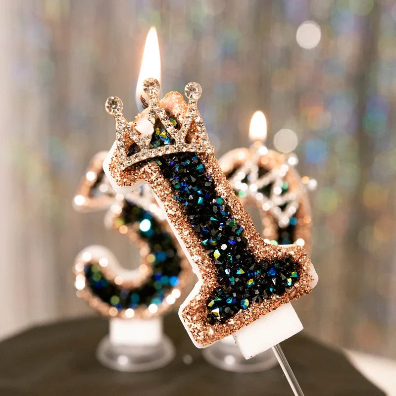 bougies anniversaire décoratives noir doré strass brillantes chiffre festives gâteau