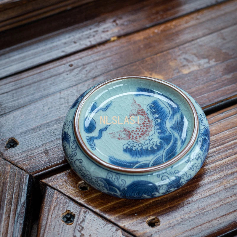 boîte thé bleu blanc rouge peinture chinoise artisanale tasse inclusion montagne fleur
