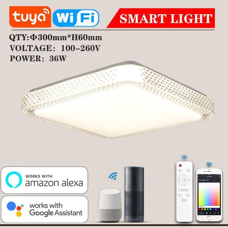 lampe intelligente blanc moderne grille diamants wifi app multicolore télécommande enceintes connectées