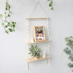 étagères suspendues macramé boho rustique étagères plantes vase céramique cadre photo coussin franges