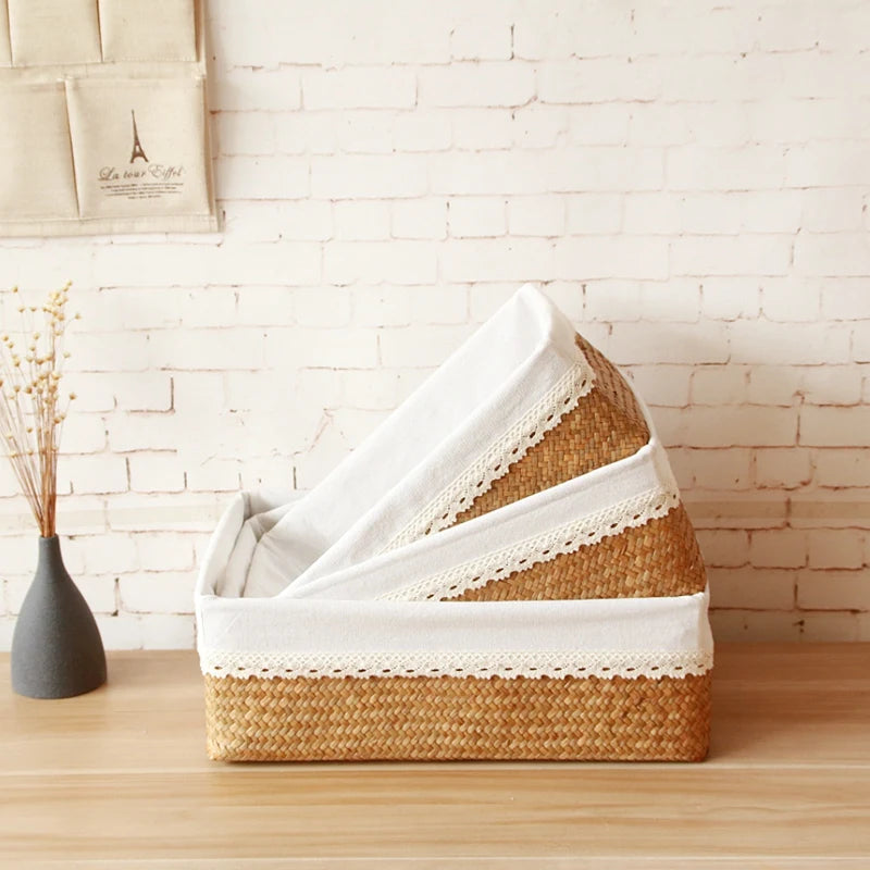 paniers paille naturels panier couvercle poignées métalliques boho chic rustique salon