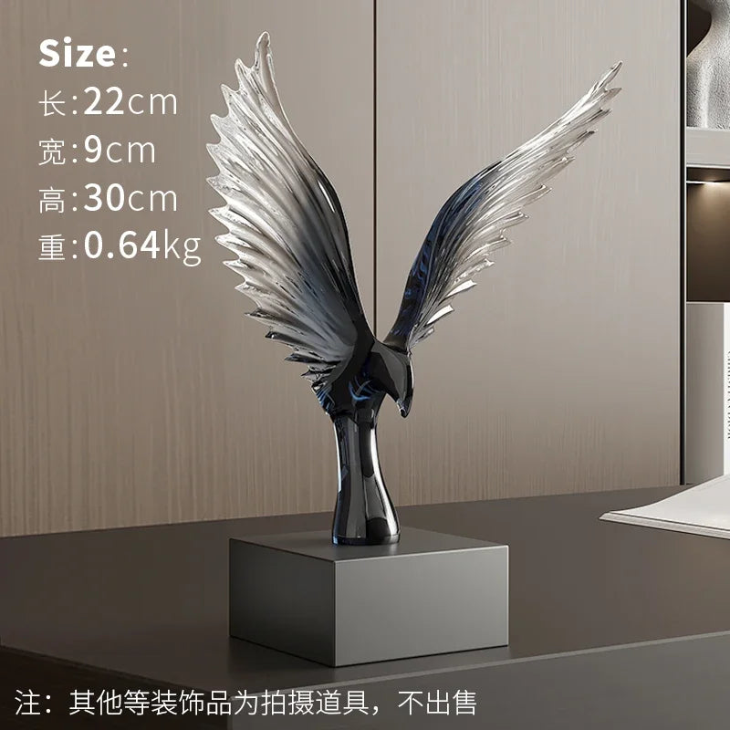 sculpture décorative moderne oiseau aigle noir ailes transparentes dimension 22x9x30