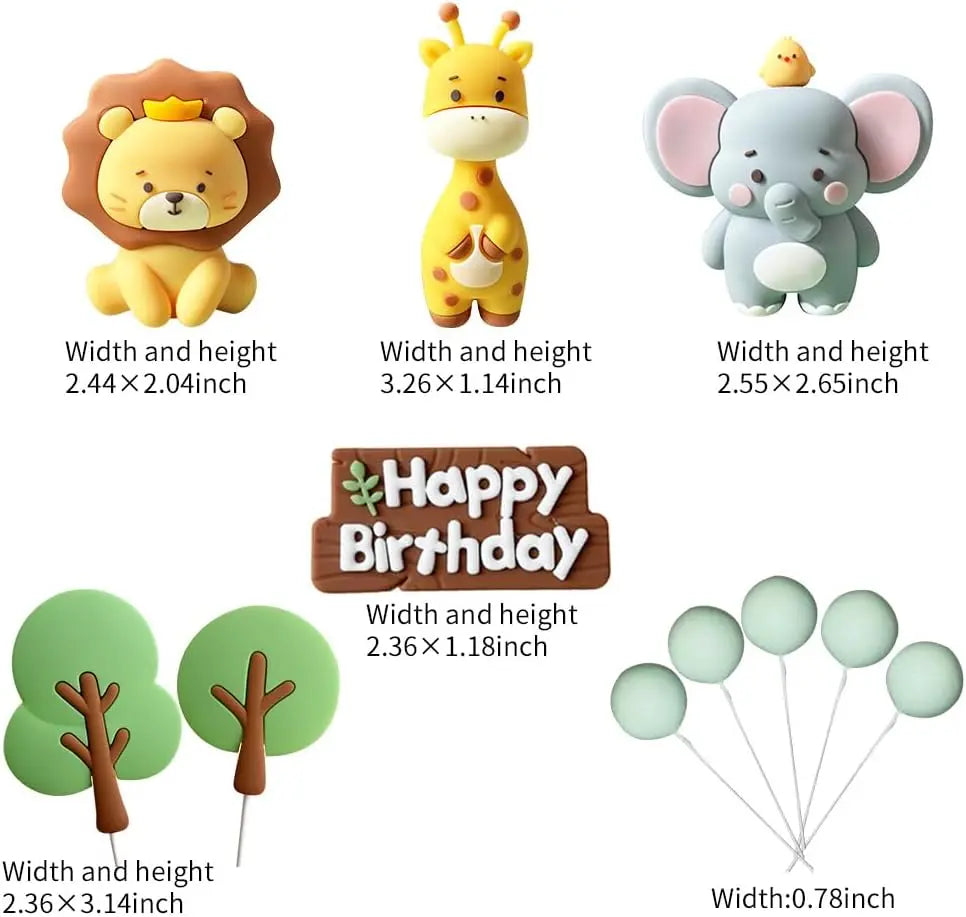 figurines gâteau animaux cartoon happy birthday lion girafe éléphant oiseau arbre tringles festives enfants