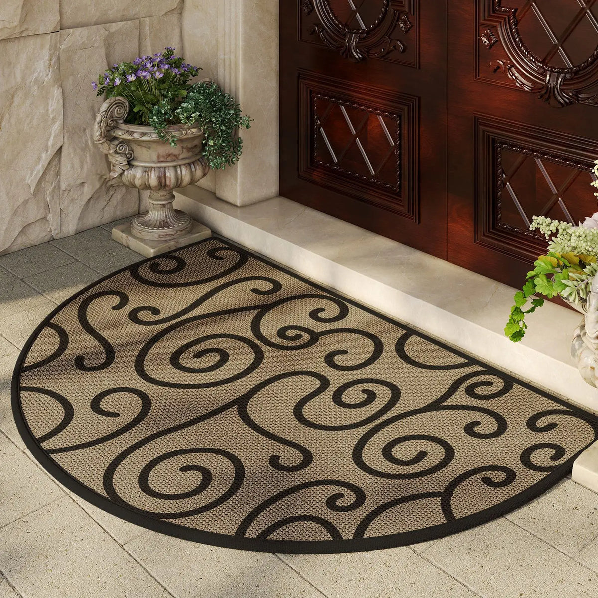 tapis d'entrée moderne marron clair noir rayures géométriques antidérapant extérieur salon large choix