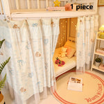 rideau lit enfant motif animaux blanc beige rose tulle semi transparent fronces rubans métalliques