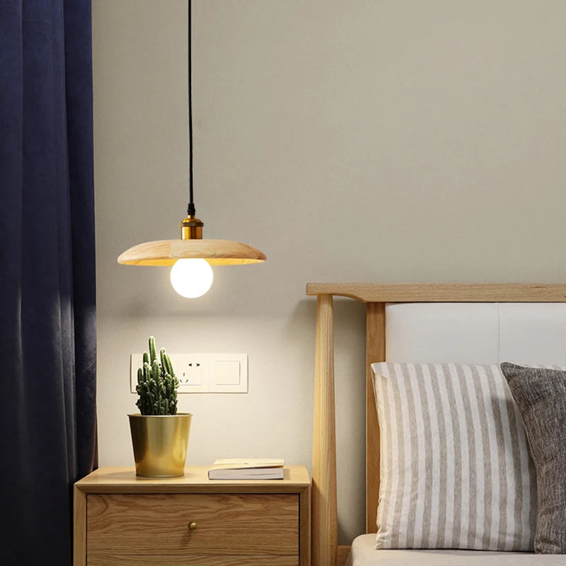 Lampes suspendues modernes bois texturé minimaliste ampoule LED câble noir salon chambre