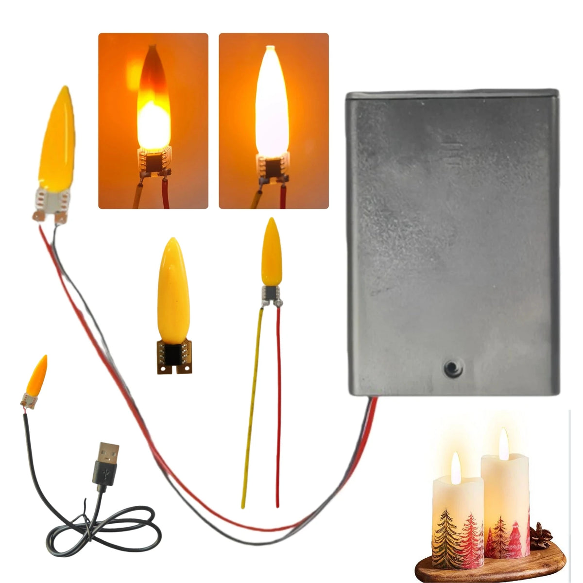 bougies led effets flamme vacillante modes decoration halloween noel blanc jaune moderne adhésif recharge