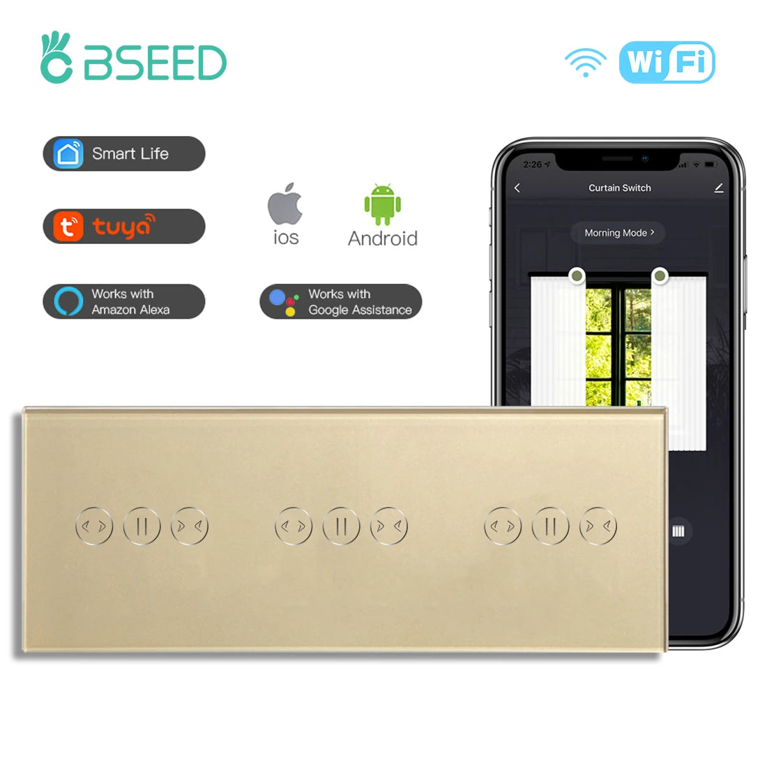 interrupteur wifi rideaux connecté app smart life tuya alexa google moderne minimaliste bluetooth