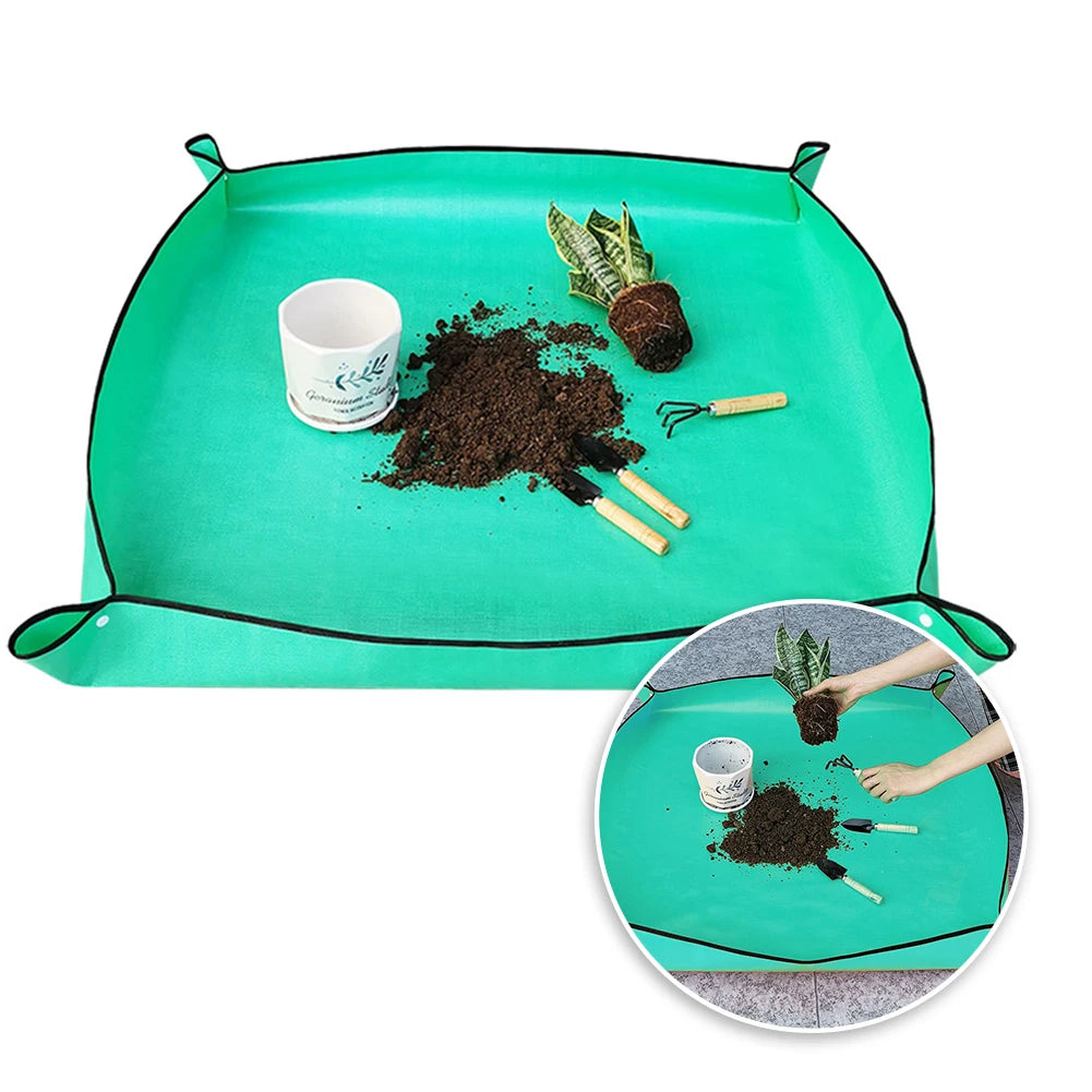 tapis jardinage pliable réutilisable doublure panier pe vert turquoise noir blanc utilitaire texture points