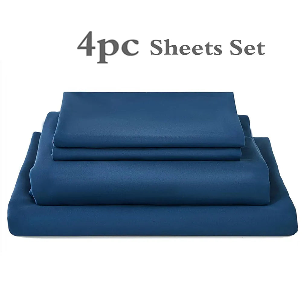 ensemble draps bleu marine profond tissage serré doux moderne minimaliste pièces drap housse plat