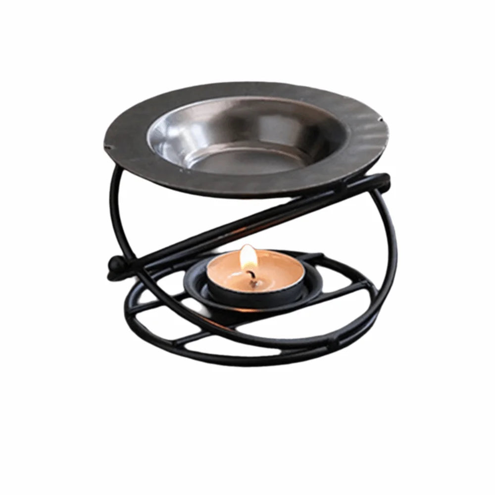 support bougie moderne structure géométrique noir sans holder bougie allumée plat métallique