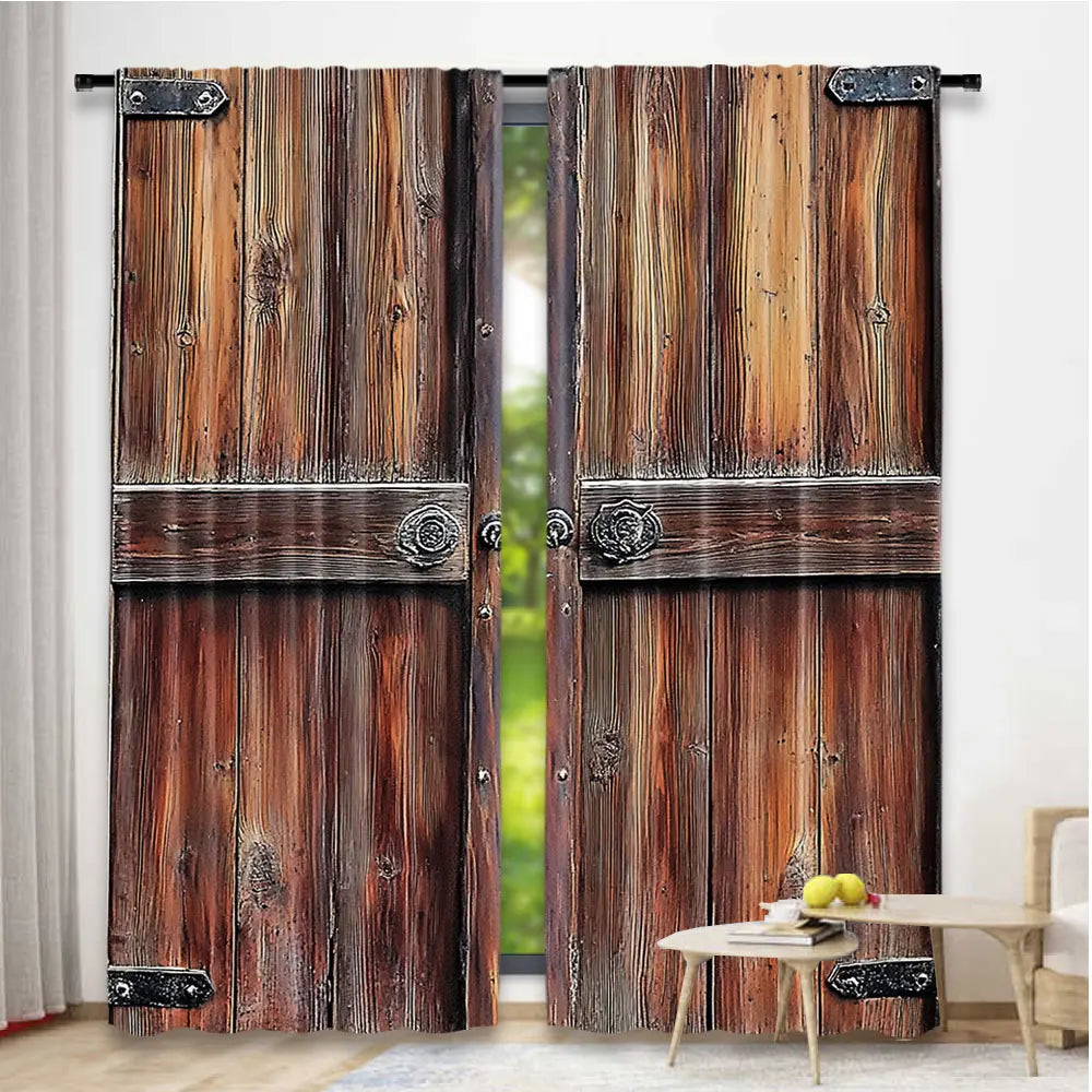 rideau rustique vintage pièces marron texture bois opalescent 100% polyester 75x166cm 105x230cm 130x210cm