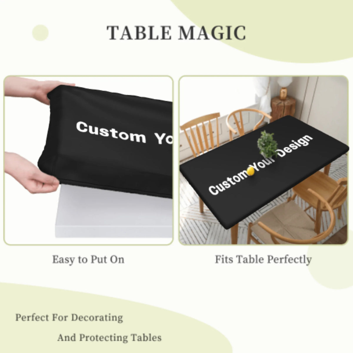 nappe personnalisable moderne table banquet noir imprimée minimaliste événements festive