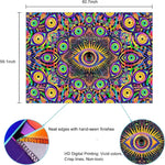 tapisserie murale multicolore oeil stylisé motifs géométriques artificielle psychédélique uv reactive