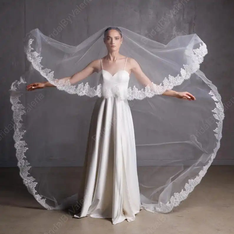 voile mariée blanc dentelle deux couches bordure dentelle classique translucide femme adultère