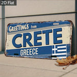 plaque décorative aluminium bleu blanc vintage drapeau grec crete lettres horizontales effet vieilli 30x15cm