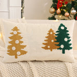 housse coussin brodée sapins dorés boules blanches cerf blanc velours doux hiver décorative lit