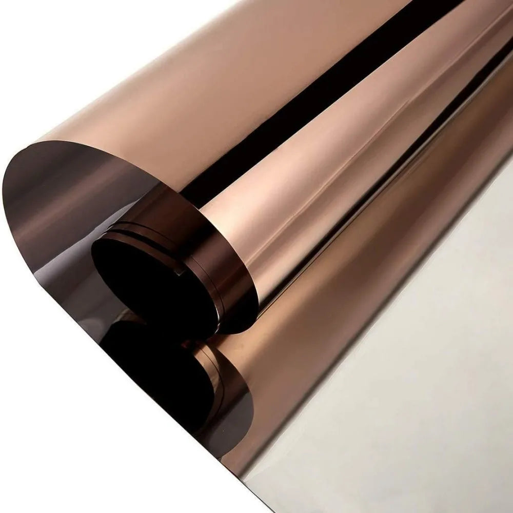 film fenêtre miroir marron doré autocollant thermique protection uv décoration maison opaque moderne