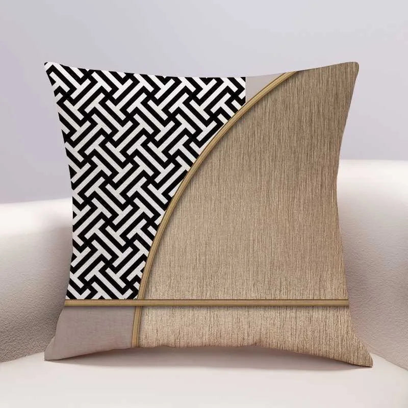 housse coussin carré moderne jacquard beige gris doré 40x40cm 50x50cm déco salon chambre voiture