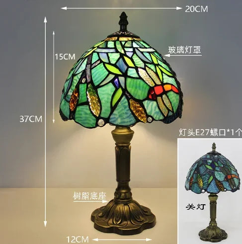 lampe table art nouveau tiffany multicolore base sculptée interrupteur bouton