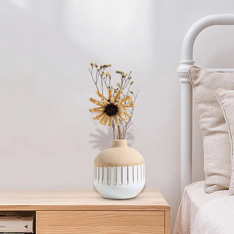 vase moderne blanc rayures minimalistes deco intérieur plante artificielle porcelainemodele unique