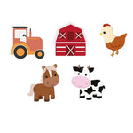 décorations fête animaux ferme porc poulet cheval vache mouton carton mousse rouge blanc bleu