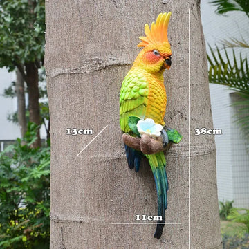 statue murale perroquets résine rouge jaune bleu détaillée adhésif coquille fleurextérieur maison jardin