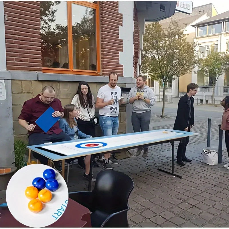 jeu curling table société familiale pierres bleu rouge blanc plateau concentrique sportifs
