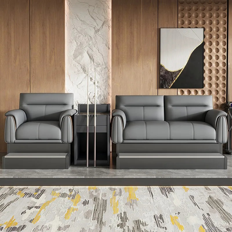 fauteuil moderne gris uni repose pieds intégré scandinave canapé sectionnel minimaliste maison meubles salon