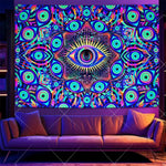 tapisserie murale multicolore oeil stylisé motifs géométriques artificielle psychédélique uv reactive