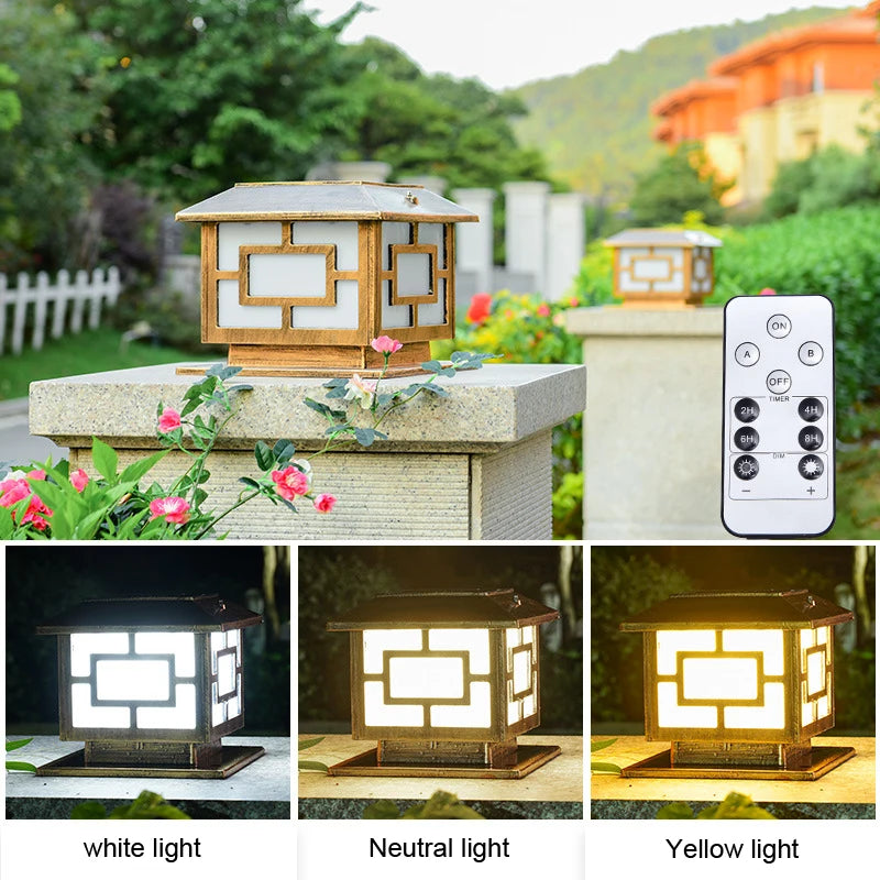 lampe solaire dorée moderne texture bois tricolore ip65 led autonomie