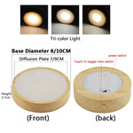 diffuseur lumineux circulaire bois naturel texture moderne bouton tactile base bois diffuseur plat led
