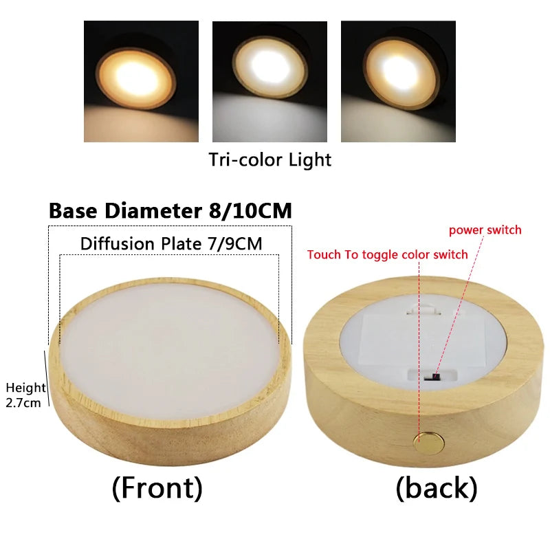 diffuseur lumineux circulaire bois naturel texture moderne bouton tactile base bois diffuseur plat led