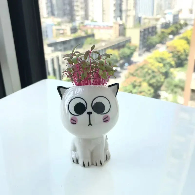 vase céramique glacé cartoon chat sourire plante décoration diy blanc erotique